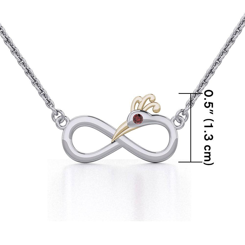 Infinity Peacock Silver and Gold Necklace with Gemstone MNC487 - Jewelry
