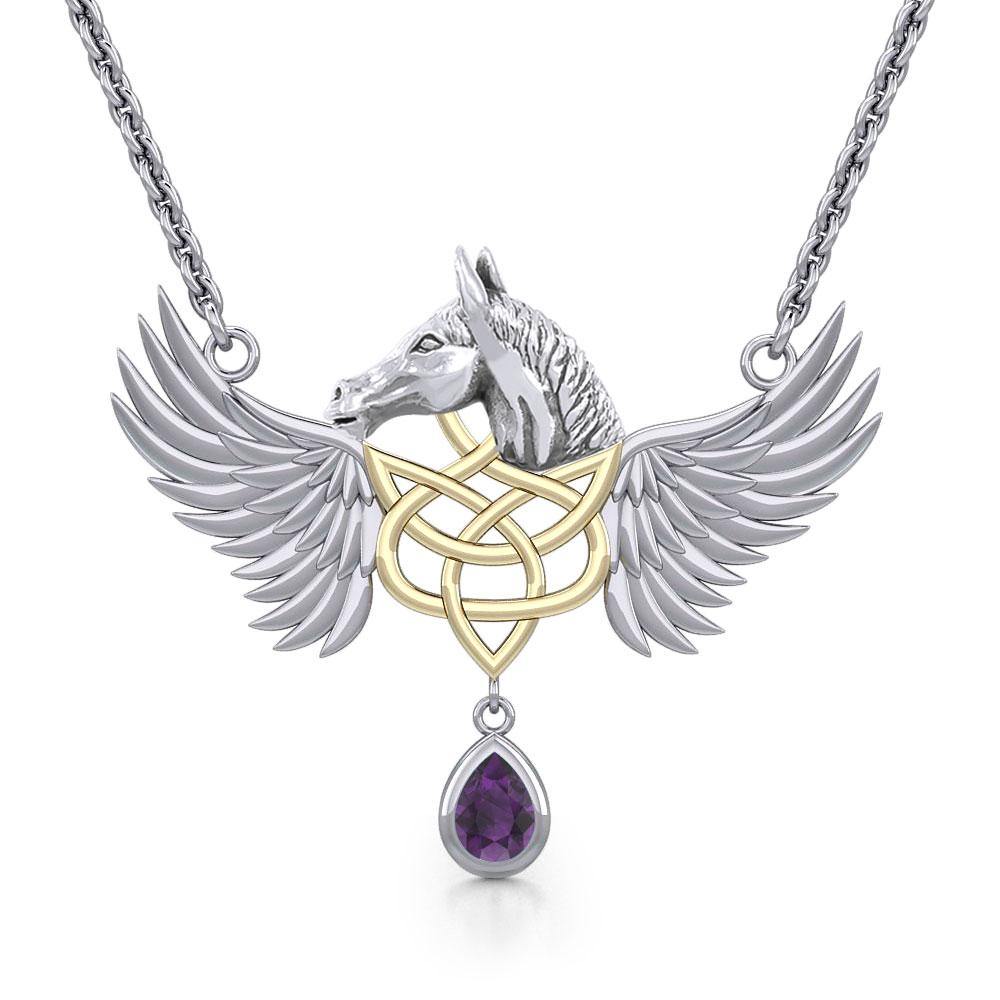 Gold Plated Celtic & Pegasus Horse with Wing Silver Necklace MNC540 - Jewelry