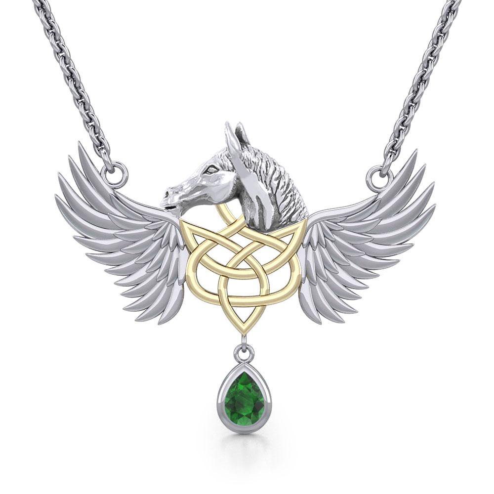 Gold Plated Celtic & Pegasus Horse with Wing Silver Necklace MNC540 - Jewelry