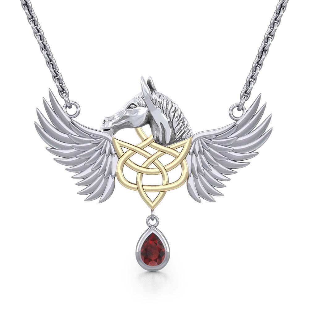 Gold Plated Celtic & Pegasus Horse with Wing Silver Necklace MNC540 - Jewelry