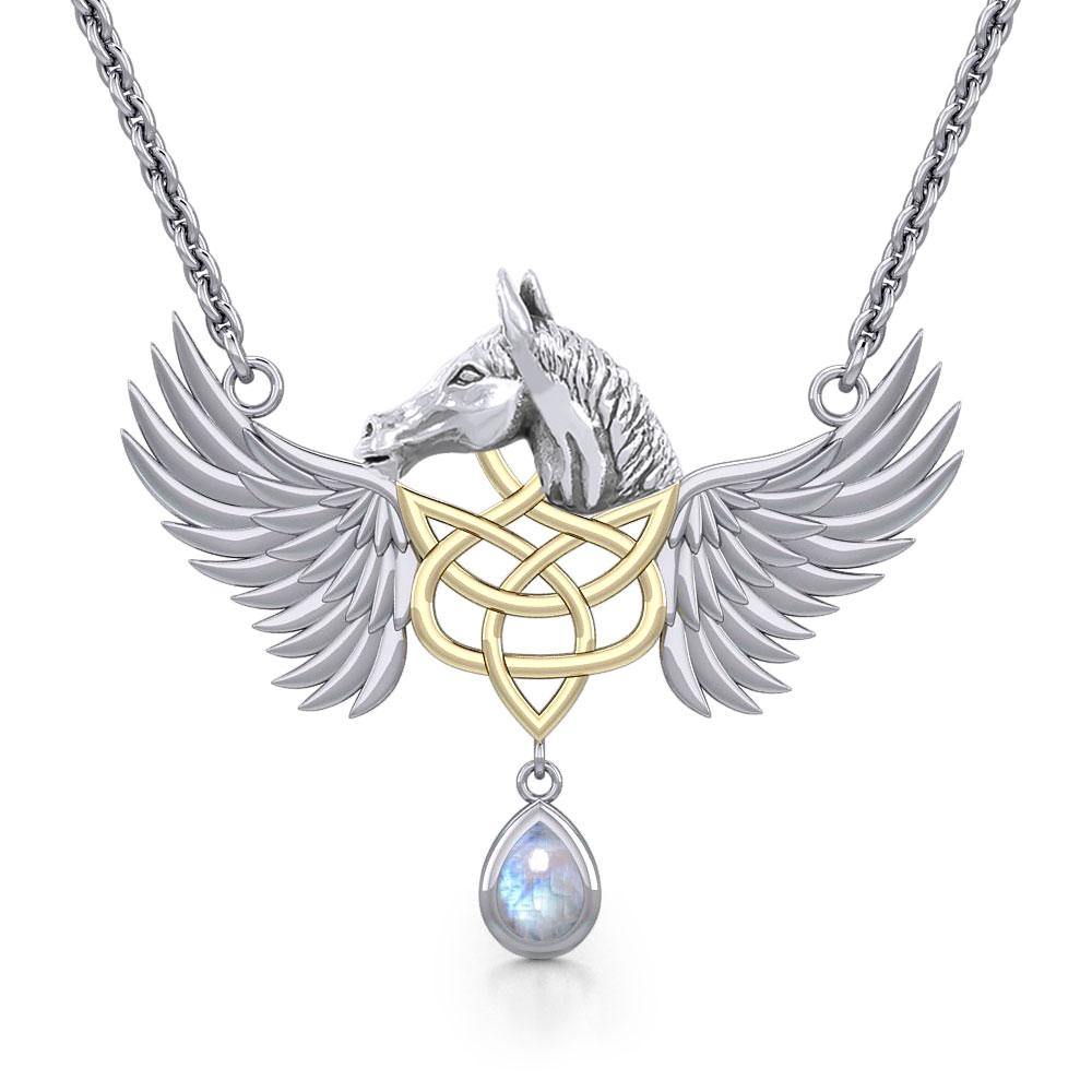 Gold Plated Celtic & Pegasus Horse with Wing Silver Necklace MNC540 - Jewelry