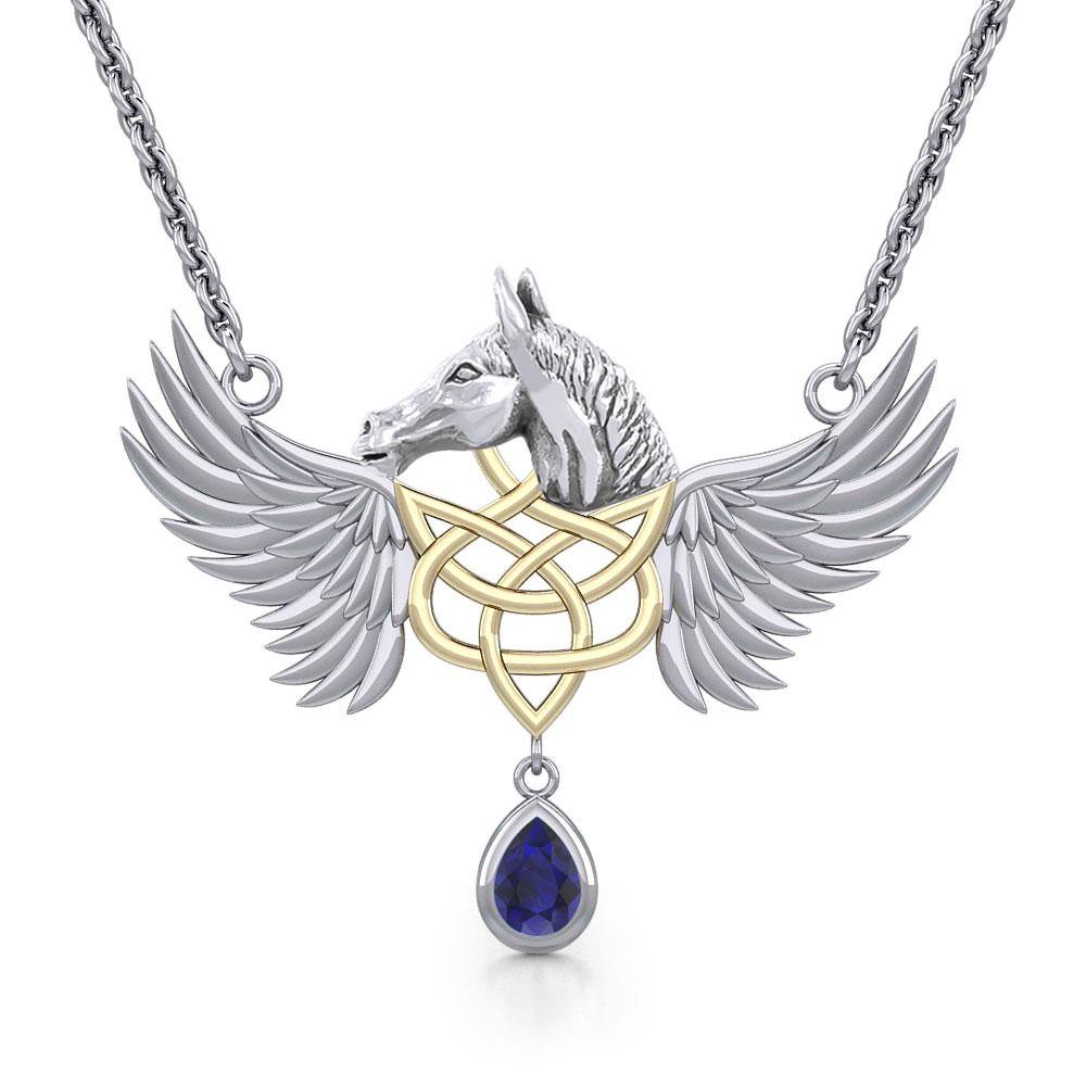 Gold Plated Celtic & Pegasus Horse with Wing Silver Necklace MNC540 - Jewelry