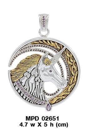 Dali-inspired fine Sterling Silver Jewelry Unicorn Pendant in 18k Gold accent MPD2651 - Jewelry
