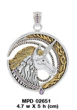 Dali-inspired fine Sterling Silver Jewelry Unicorn Pendant in 18k Gold accent MPD2651