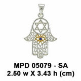 Hamsa Silver and Gold Pendant with Gemstone MPD5079 - Jewelry