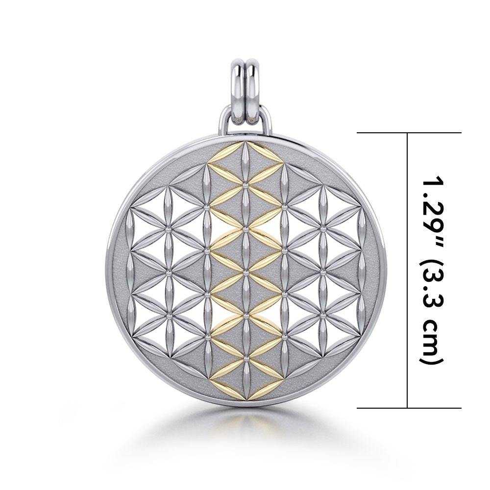 Flower of Life Mandala Silver and Gold Accent Pendant MPD1146 - Jewelry