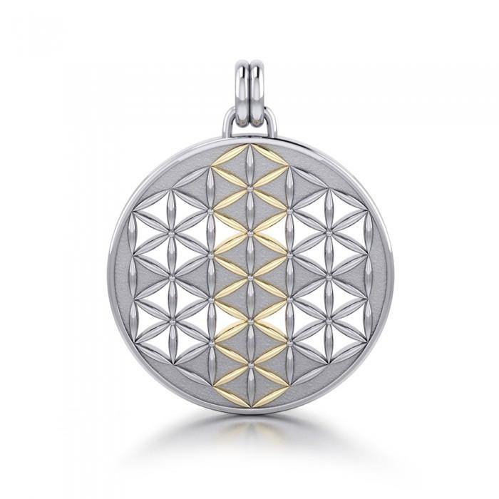Flower of Life Mandala Silver and Gold Accent Pendant MPD1146 - Jewelry