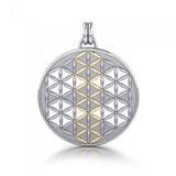 Flower of Life Mandala Silver and Gold Accent Pendant MPD1146 - Jewelry