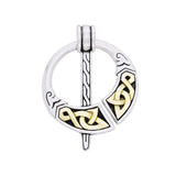 Celtic Elegant Penannular Brooch Silver and 14K Gold Accent Pendant MPD1233
