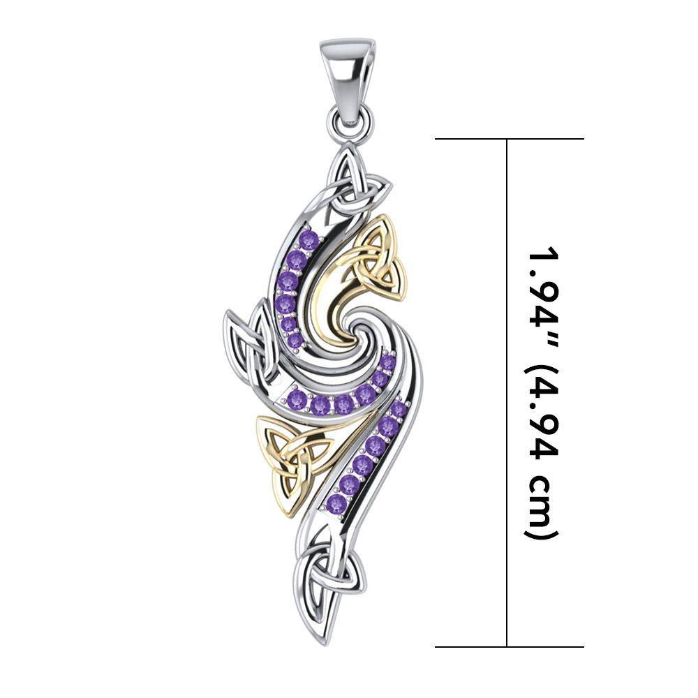 Celtic Knotwork Silver and 14k Gold Accent with Gemstone Pendant MPD1272 - Jewelry