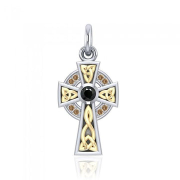 An inspiring crucifix ~ Sterling Silver Jewelry Celtic Cross Pendant with 18k Gold accent MPD1805 - Jewelry