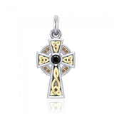 An inspiring crucifix ~ Celtic Cross Sterling Silver with 18K Gold Accent Pendant MPD1805