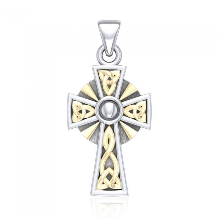 Celtic Cross Silver & 18k gold accents Pendant MPD1806 - Jewelry