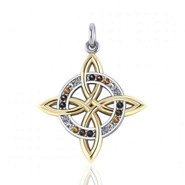 A beautiful interpretation of traditional Celtic ~ Celtic Four-Point Sterling Silver Jewelry Pendant with 18k Gold Plated MPD1809 - Jewelry