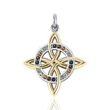 A beautiful interpretation of traditional Celtic ~ Celtic Four-Point Sterling Silver with 18K Gold Accent Pendant MPD1809