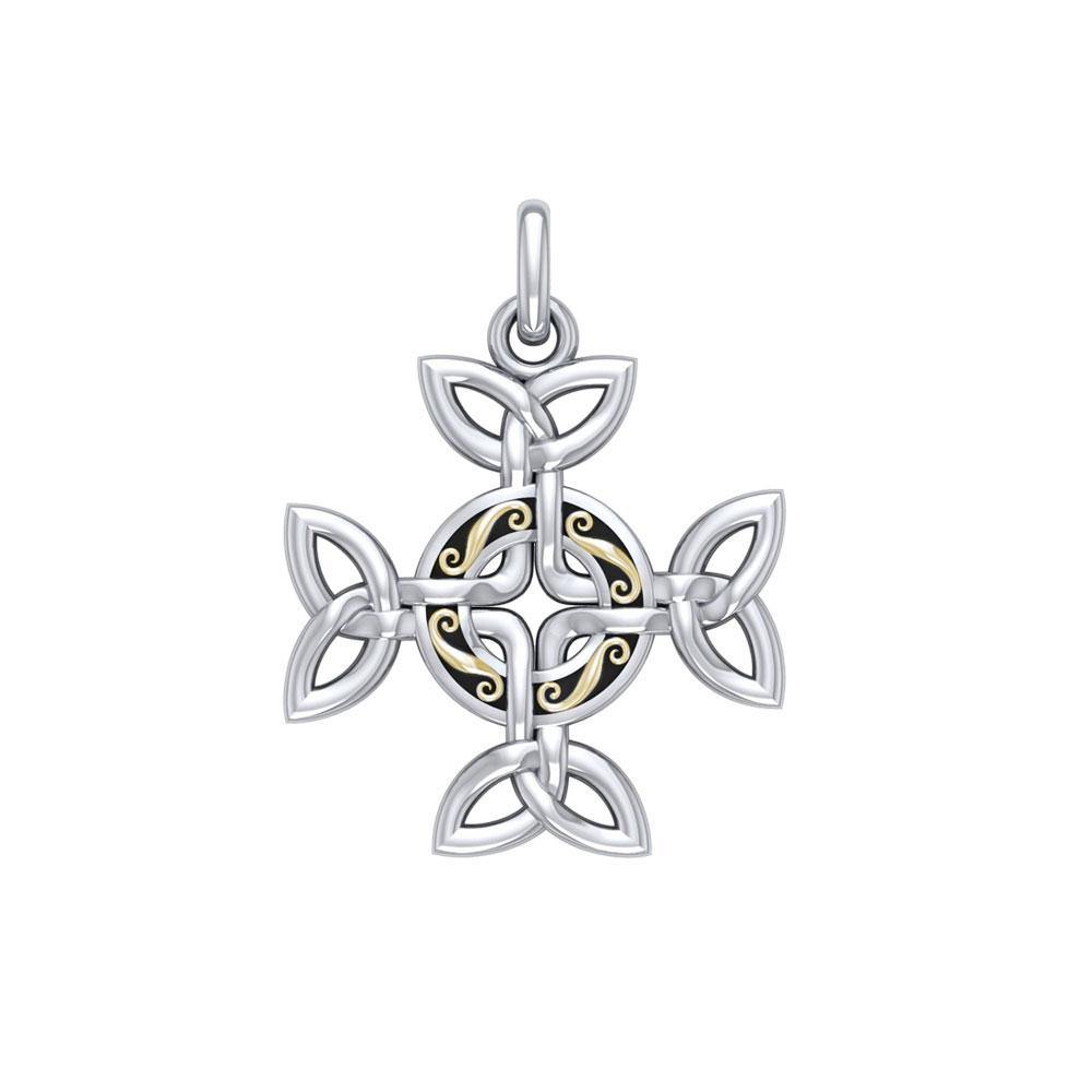 Celtic Knotwork Cross Silver and 18k gold accents Pendant MPD1816 - Jewelry