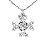 Celtic Knotwork Cross Silver and 18k gold accents Pendant MPD1816 - Jewelry