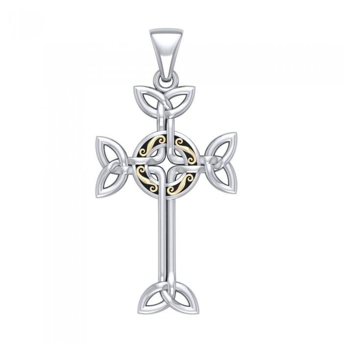 Celtic Cross Silver & 18K Gold Plated Pendant MPD1819 - Jewelry
