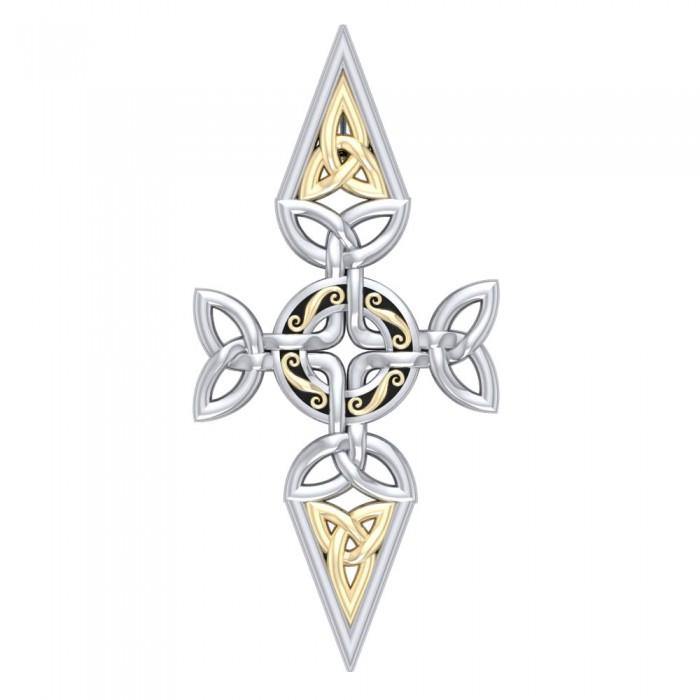 Celtic Trinity Cross Silver & 18K Gold Accent Pendant MPD1820 - Jewelry