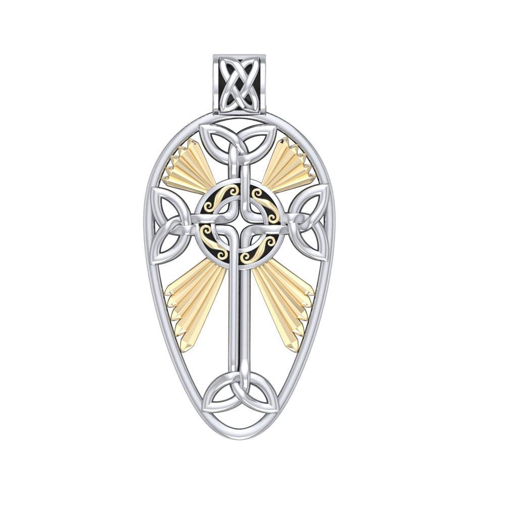 Large Celtic Knotwork Cross Silver and 18K Gold Accent Pendant MPD1821 - Jewelry