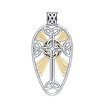 Large Celtic Knotwork Cross Silver and 18K Gold Accent Pendant MPD1821 - Jewelry