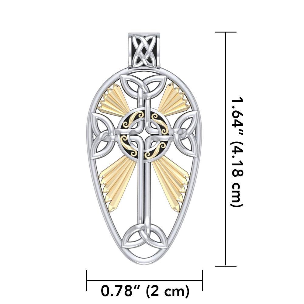 Large Celtic Knotwork Cross Silver and 18K Gold Accent Pendant MPD1821 - Jewelry