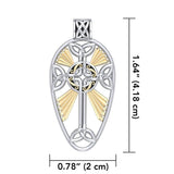 Large Celtic Knotwork Cross Silver and 18K Gold Accent Pendant MPD1821 - Jewelry