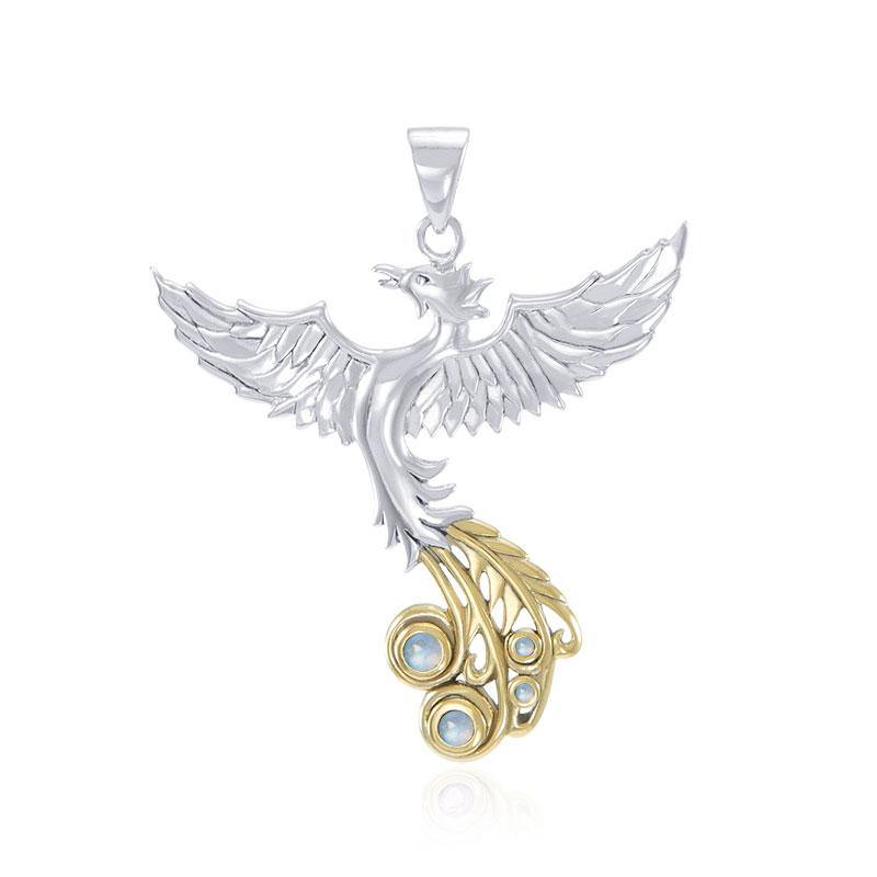 Soar as high as the Flying Phoenix ~ Sterling Silver Jewelry Pendant with 14k Gold Accent and Gemstone MPD2912 - Jewelry