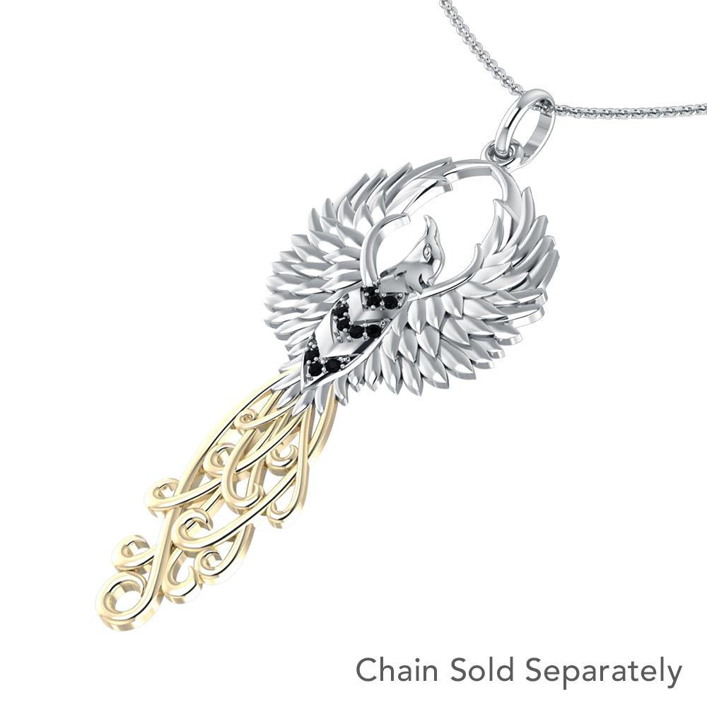 The Rise of the Mystical Fire Bird Sterling Silver and 14 Kt Gold Accent Pendant MPD2915 - Jewelry