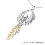 The Rise of the Mystical Fire Bird Sterling Silver and 14 Kt Gold Accent Pendant MPD2915 - Jewelry