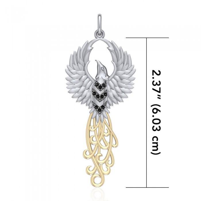 The Rise of the Mystical Fire Bird Sterling Silver and 14 Kt Gold Accent Pendant MPD2915 - Jewelry