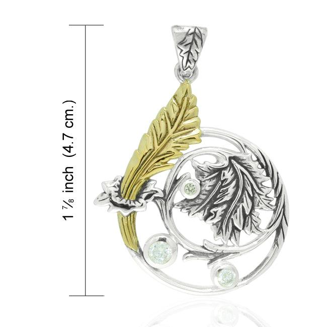 Shimmering Leaf Silver with 14K Gold Accent Pendant MPD3346 - Jewelry