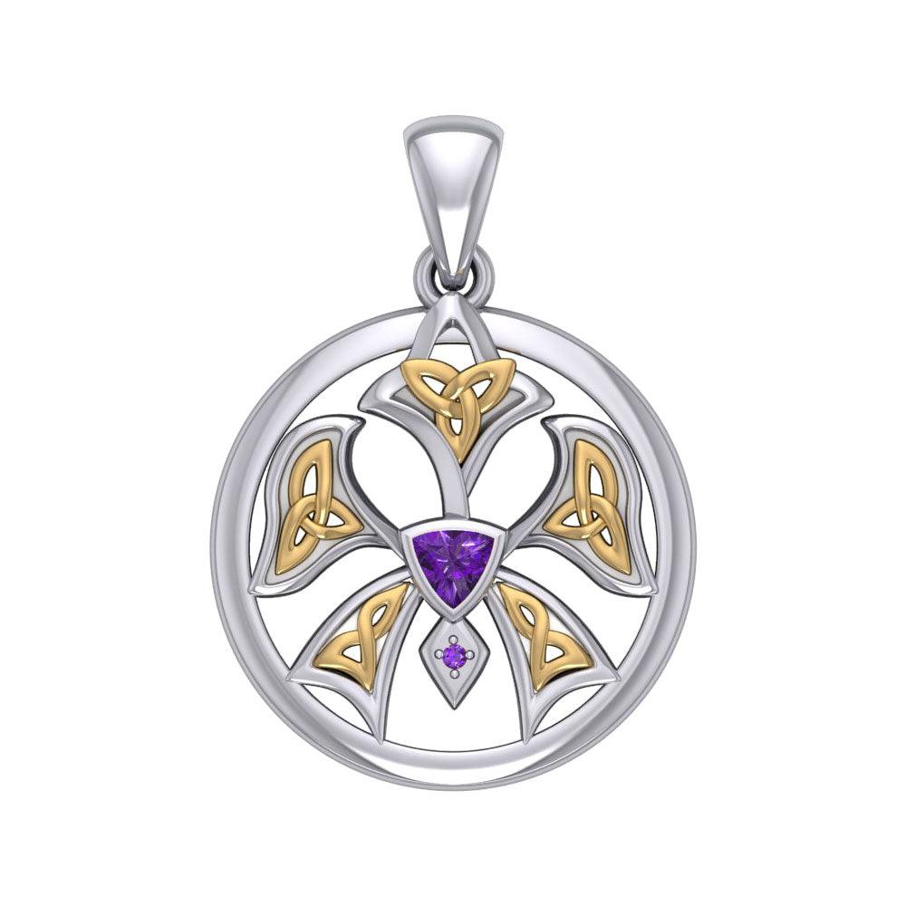 Abstract Orchid Silver and Gold Accents Pendant MPD3526 - Jewelry