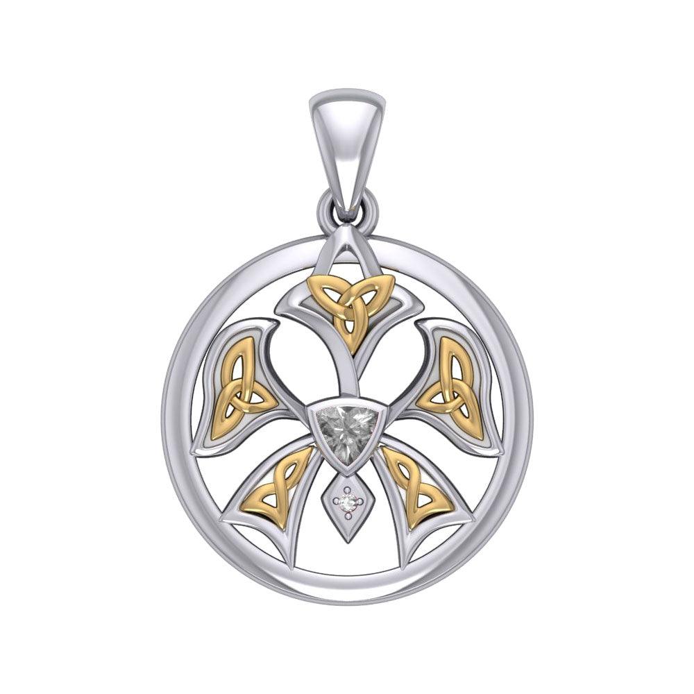 Abstract Orchid Silver and Gold Accents Pendant MPD3526 - Jewelry