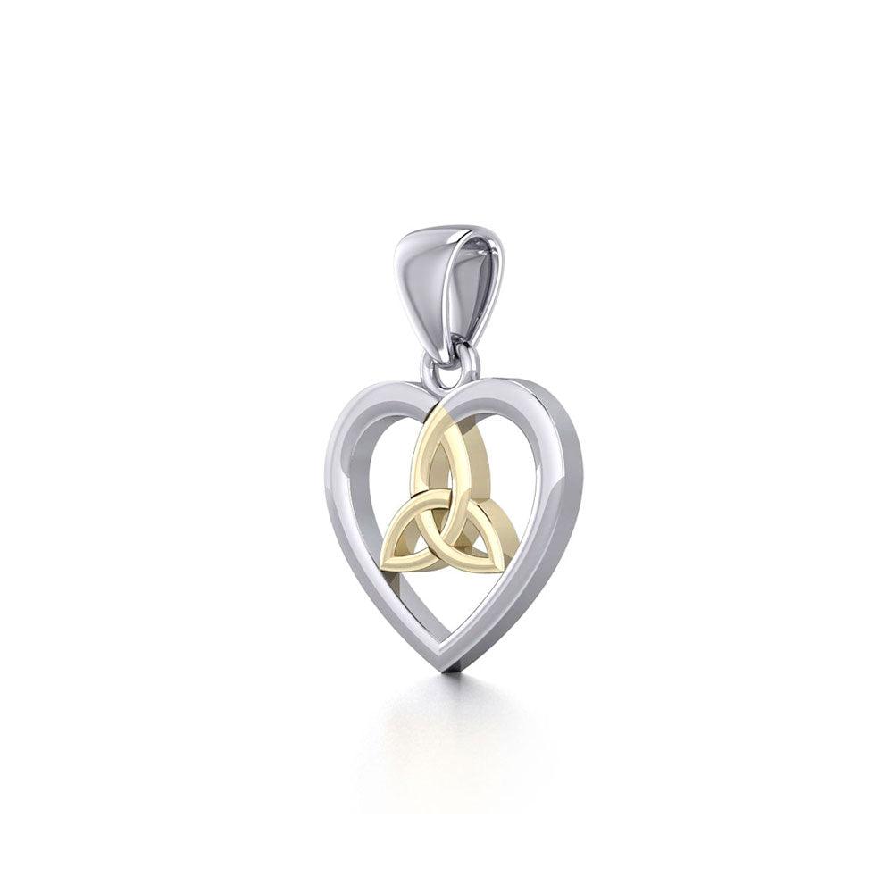 Celtic Trinity Heart Silver and 14K Gold Accent Pendant MPD3562 - Jewelry
