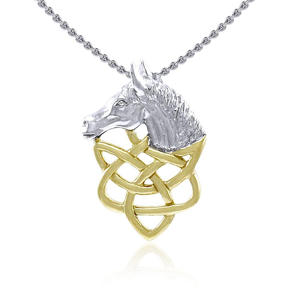 Celtic Horse Gold Accent Pendant MPD360 - Jewelry