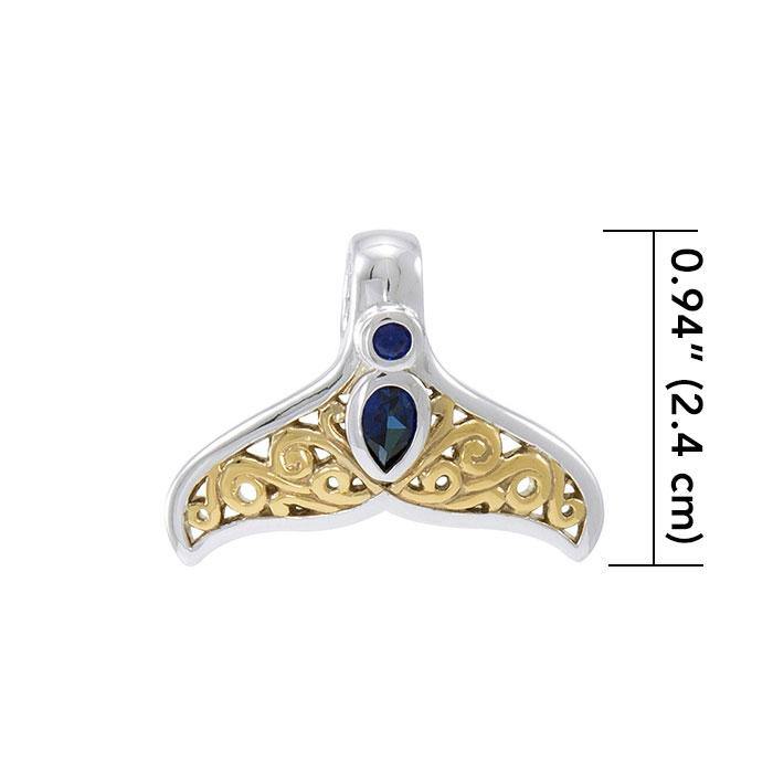 Filigree Whale Tail Sterling Silver and Vermeil Gold Accent with Gemstone Pendant MPD3798 - Jewelry