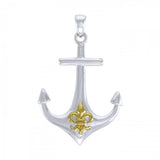 Anchored in the royalty of Fleur-de-Lis ~ Sterling Silver with 14K Gold Accent Pendant MPD4048
