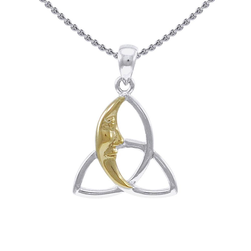 Celtic Moon Triquetra Silver with 14K Gold Accent Pendant MPD4302 - Jewelry