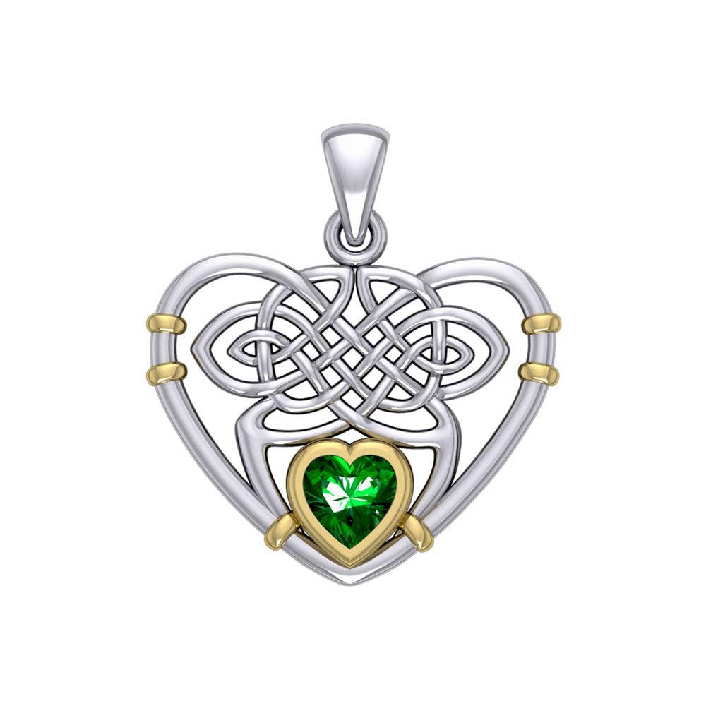 Celtic Heart Silver and Gold Pendant with Gemstone MPD4665 - Jewelry