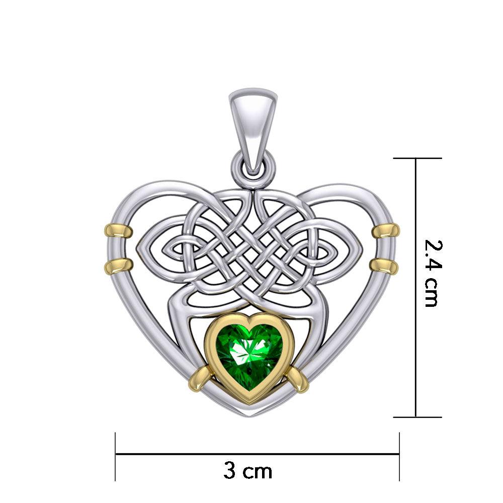 Celtic Heart Silver and Gold Pendant with Gemstone MPD4665 - Jewelry