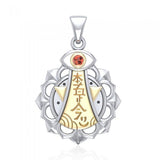 Chakra and Reiki Distance Healing Silver and 14K Gold accent Pendant with Gemstone MPD4929 - Jewelry