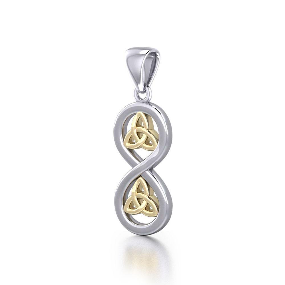 Infinity with Trinity Knot Silver and 14K Gold Plated Pendant MPD5210 - Jewelry