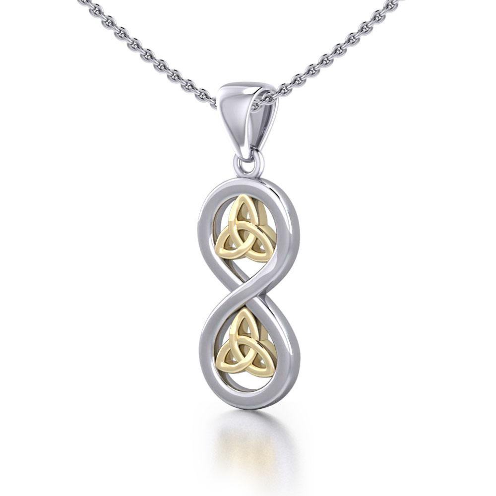 Infinity with Trinity Knot Silver and 14K Gold Plated Pendant MPD5210 - Jewelry