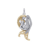 Celtic Mermaid Goddess Sterling Silver and 14K Gold Accent Pendant MPD5256