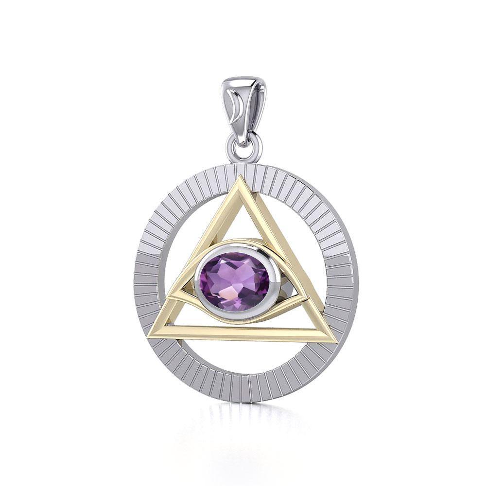 Eye of The Pyramid Silver and Gold Pendant MPD5297 - Jewelry