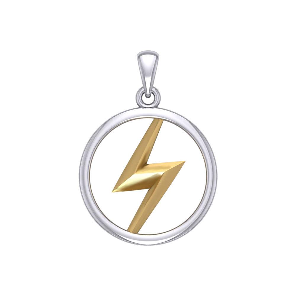 Zeus God Lightning Bolt Silver and Gold Large Pendant MPD5897 - Jewelry