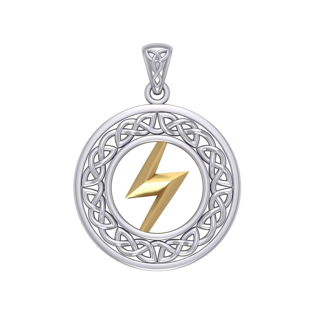 Zeus God Lightning Bolt with Celtic Knot Silver and Gold Pendant MPD5899 - Jewelry