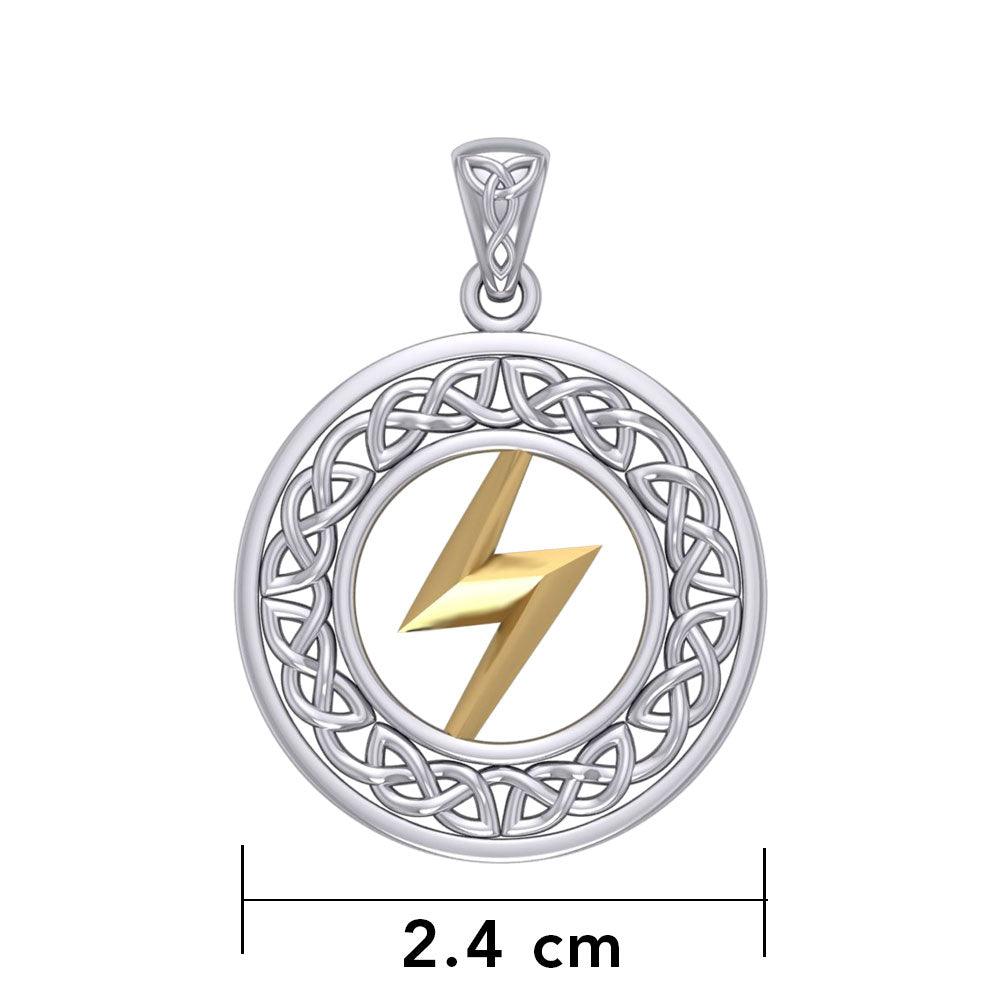 Zeus God Lightning Bolt with Celtic Knot Silver and Gold Pendant MPD5899 - Jewelry