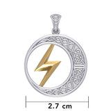 Zeus God Lightning Bolt with Celtic Crescent Moon Silver and Gold Pendant MPD5900 - Jewelry